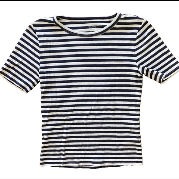 J. Crew Dark Navy Blue & White Striped Perfect Fit Short Sleeve Tee Medium - Picture 4 of 4